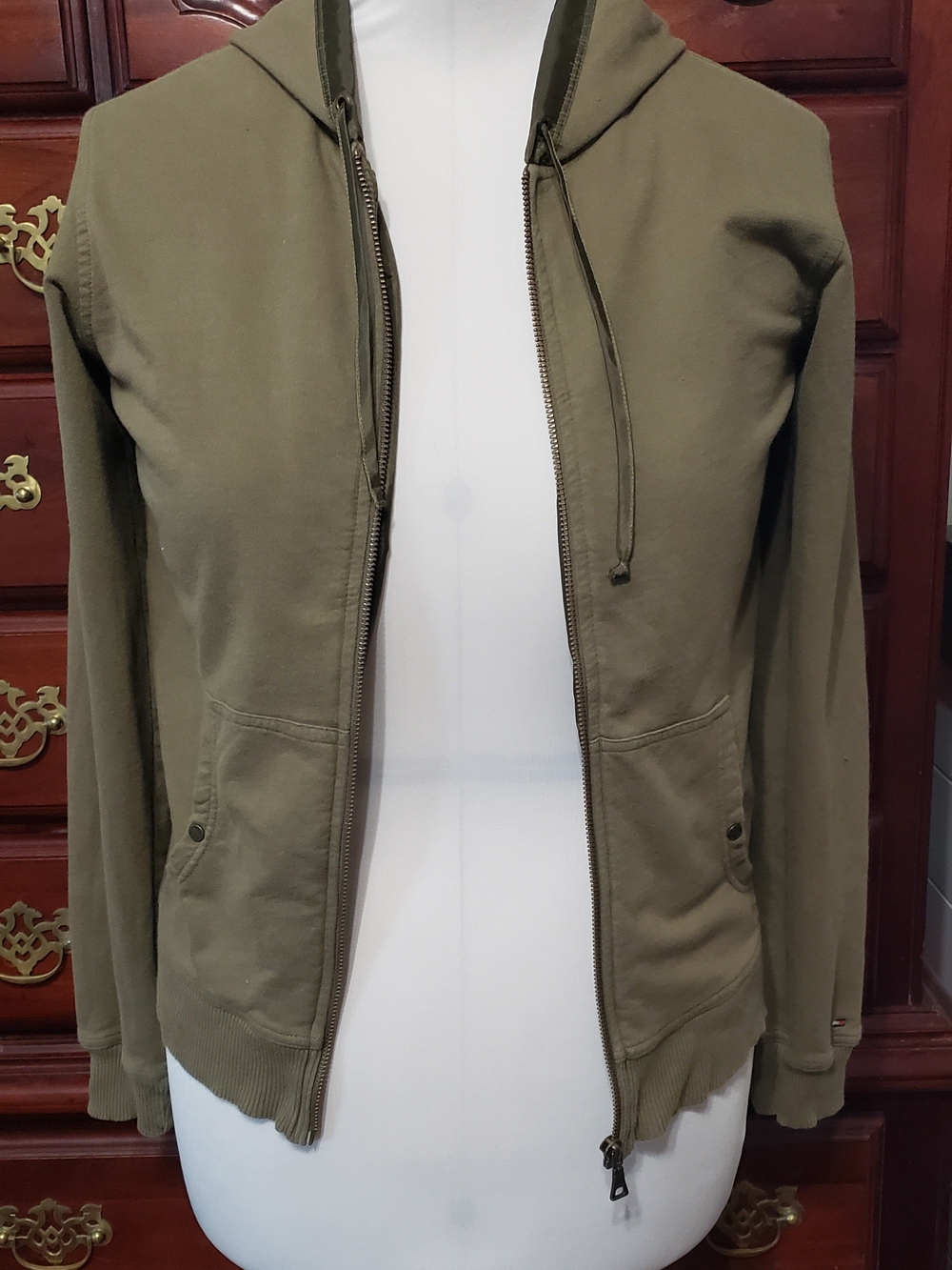 Tommy Hilfiger Olive Green Hooded Zip Bomber Jacket